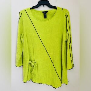 Ali Miles Tunic Top Women’s Sz L Chartreuse Green Art-to-wear Crinkle Textured
